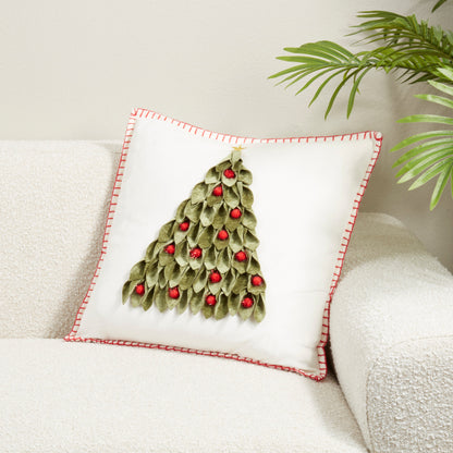 Raised Christmas Tree Square Cushion with Red Accents - 2