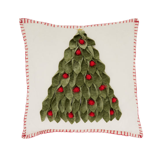 Raised Christmas Tree Square Cushion with Red Accents - 1