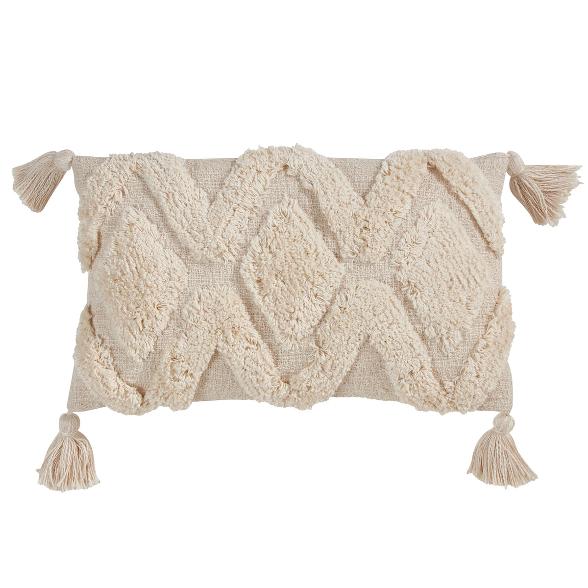 Diamond-Tufted Lumbar Cushion with Corner Tassels - 1