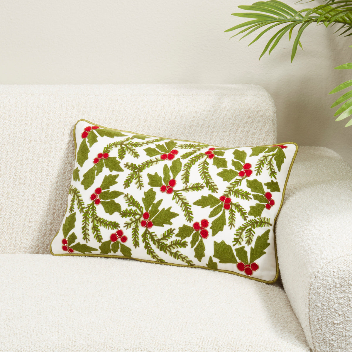 Holly-Leaf and Red Berry Lumbar Cushion - 2