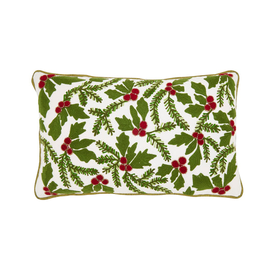 Holly-Leaf and Red Berry Lumbar Cushion - 1