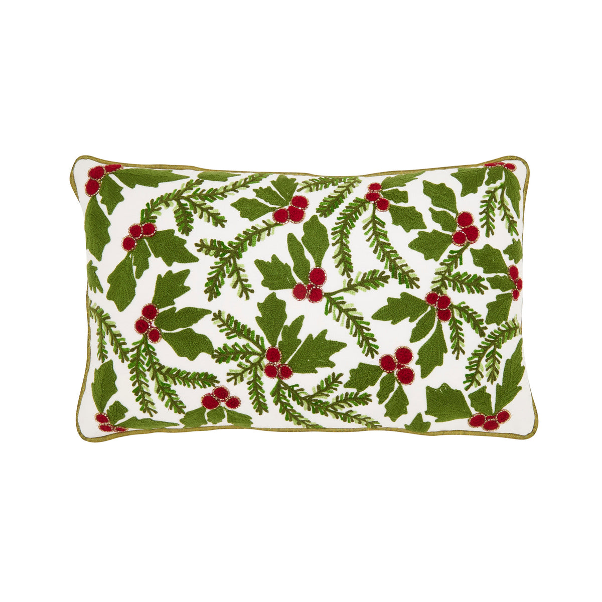 Holly-Leaf and Red Berry Lumbar Cushion