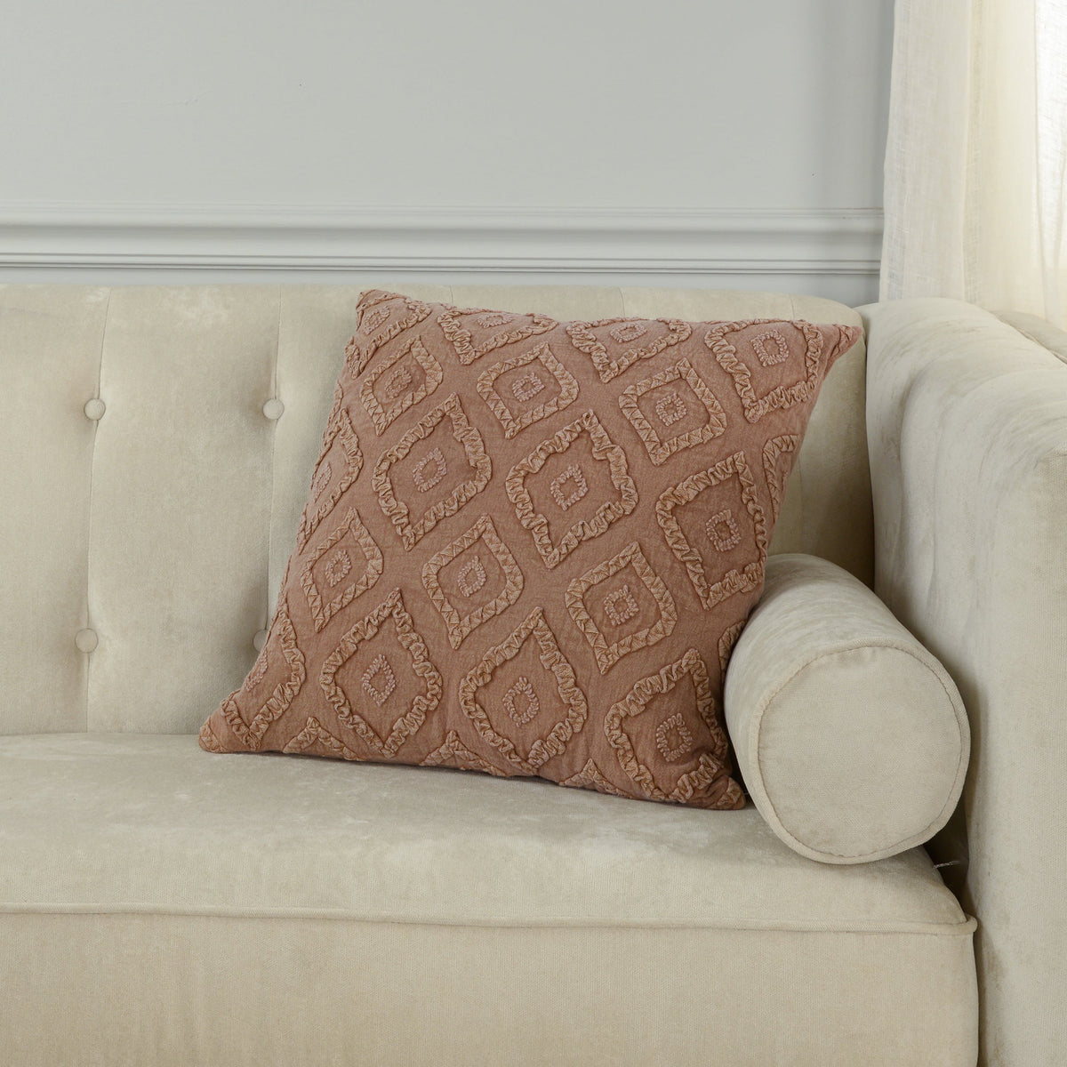 Stonewashed Embroidered Medallion Cushion - 7