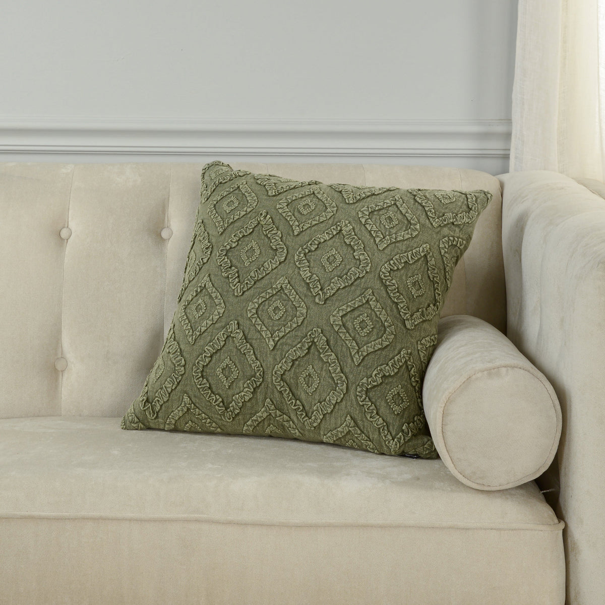 Stonewashed Embroidered Medallion Cushion - 2
