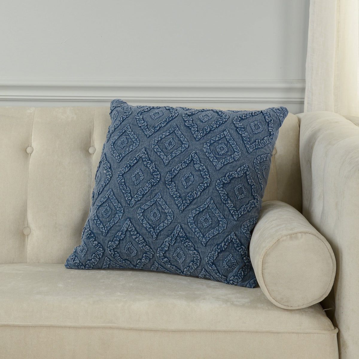 Stonewashed Embroidered Medallion Cushion - 12