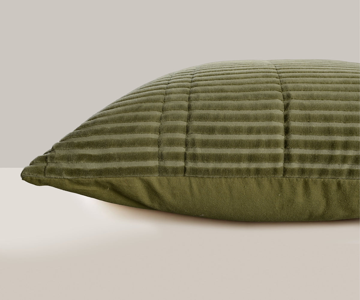 Tonal-Stripe Cotton Velvet Cushion with Flanged Edge - 4