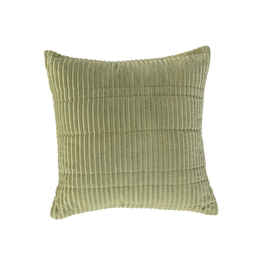 Tonal-Stripe Cotton Velvet Cushion with Flanged Edge - 1