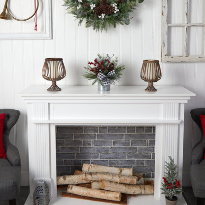 Frosted Pinecone and Berry Arrangement with Plaid Bow, 12 in - 3