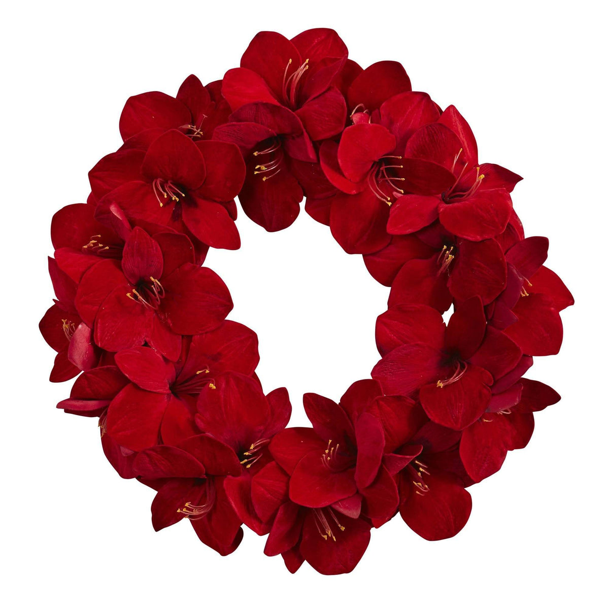 Red Amaryllis-Style Decorative Wreath, 22 in - 4