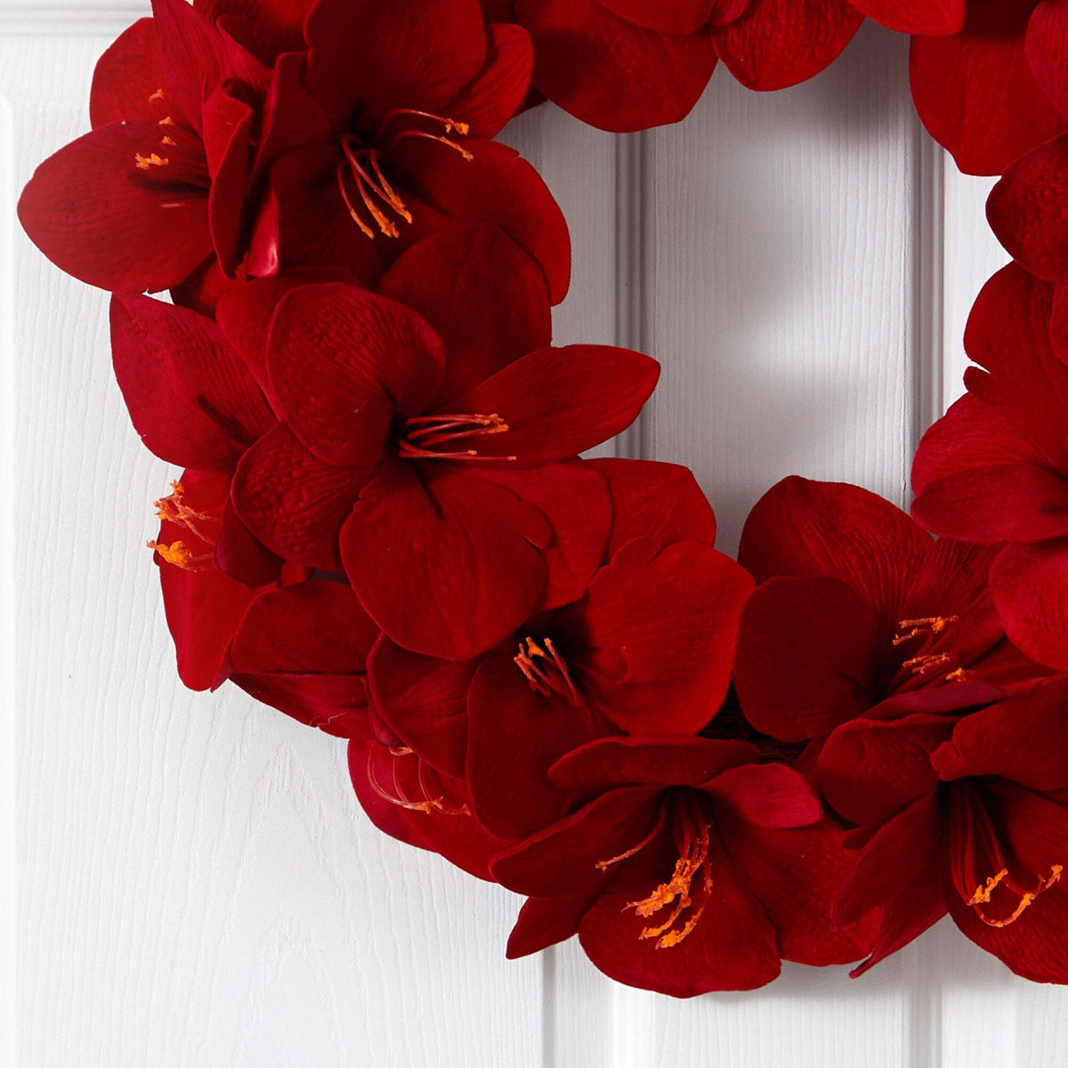Red Amaryllis-Style Decorative Wreath, 22 in - 2