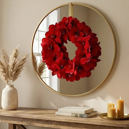 Red Amaryllis-Style Decorative Wreath, 22 in - 3