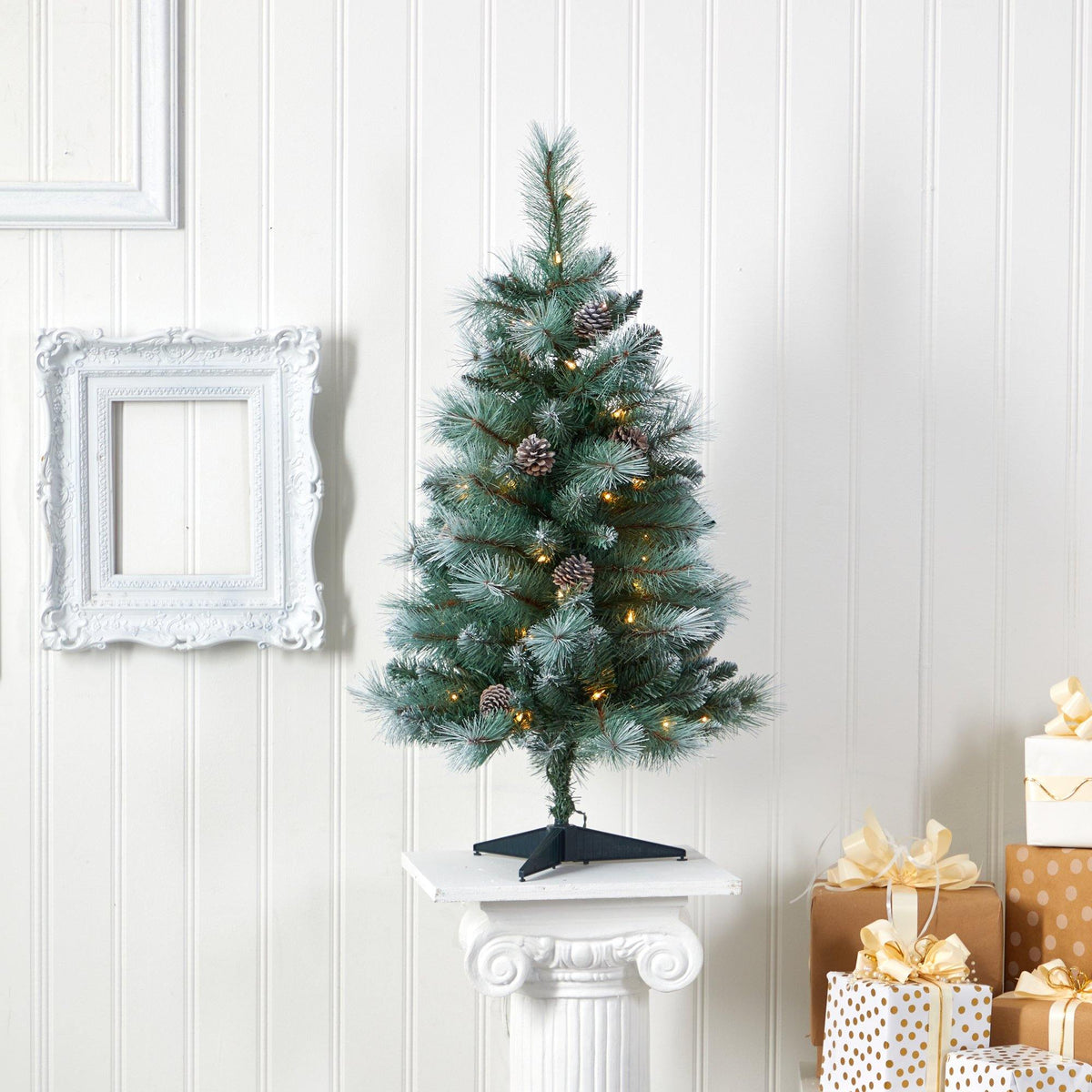 Frosted Pinecone Christmas Tree with Clear Lights, 3 ft - 4
