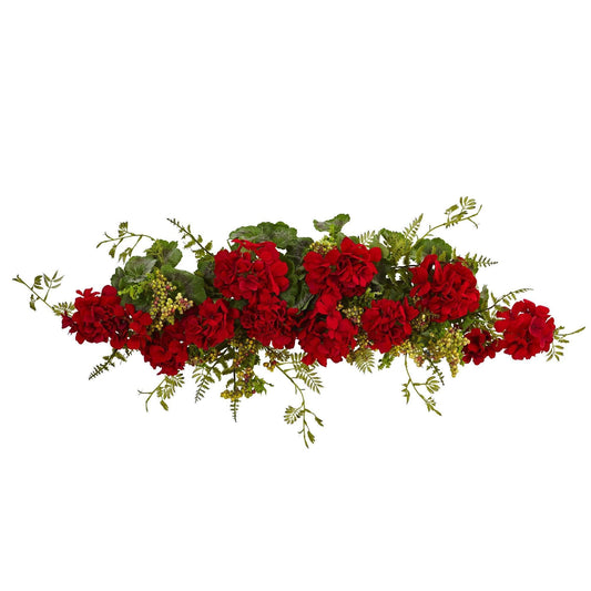 Red Geranium and Berry Decorative Swag, 32 in - 1