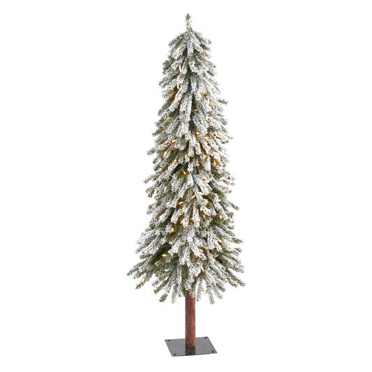 Narrow Flocked Christmas Tree on Exposed Trunk, 5 ft - 1