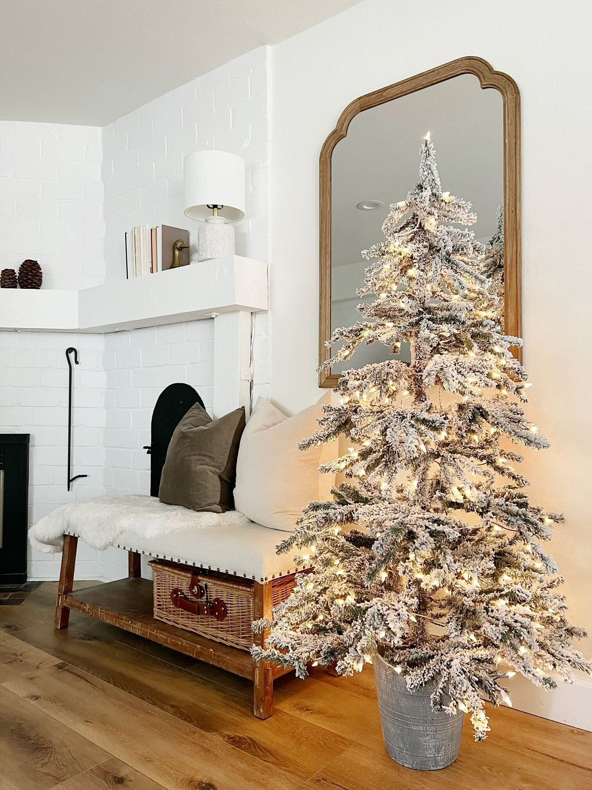 Flocked Christmas Tree in Decorative Planter, 6 ft - 2