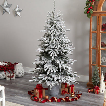 Flocked Christmas Tree in Decorative Planter, 6 ft - 8