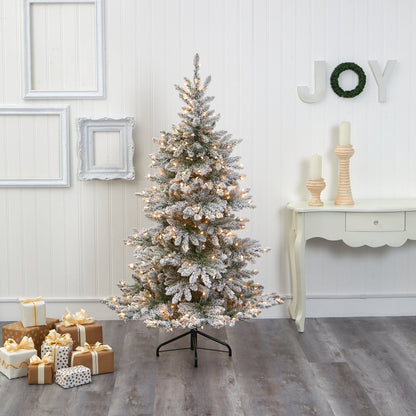 Flocked Tiered Christmas Tree with Clear Lights, 6 ft - 4