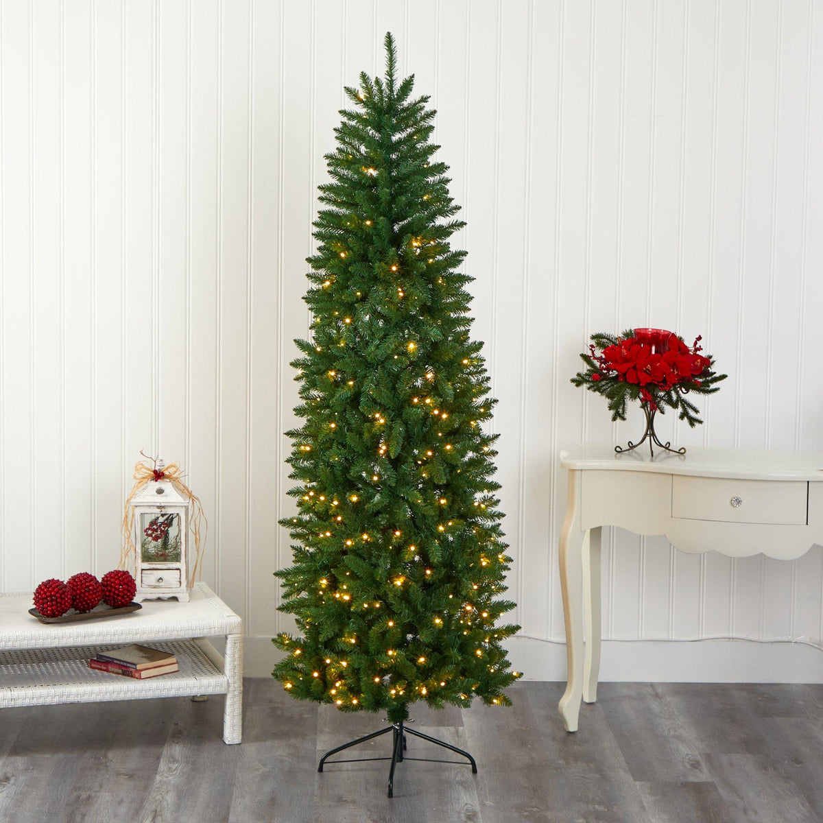 Slim Green Christmas Tree with LED Lights, 6.5 ft - 7