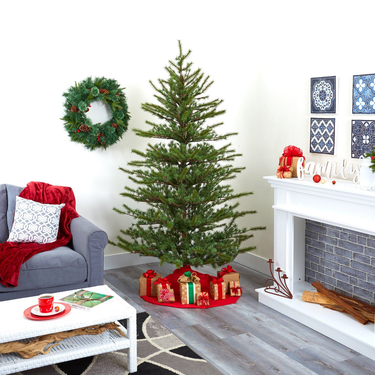 Unlit Open-Branch Pine-Style Christmas Tree, 7 ft - 4