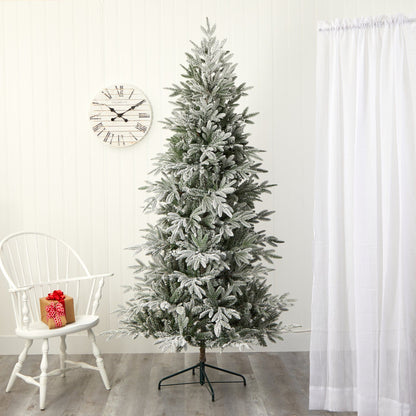 Tall Flocked Christmas Tree with LED Lights, 7.5 ft - 7