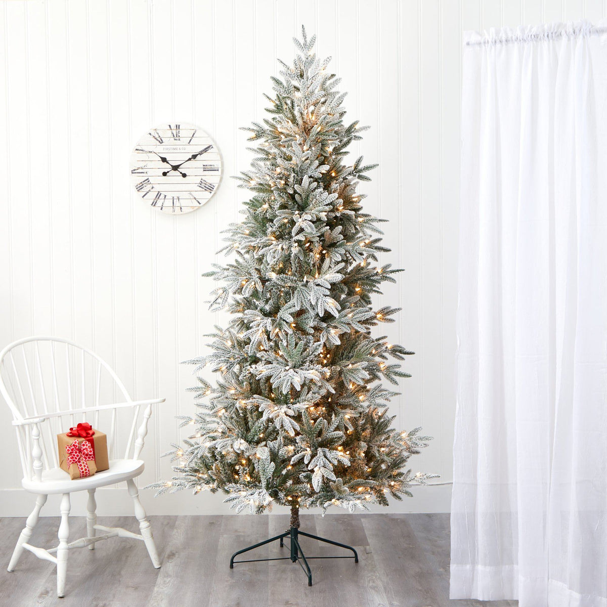 Tall Flocked Christmas Tree with LED Lights, 7.5 ft - 6