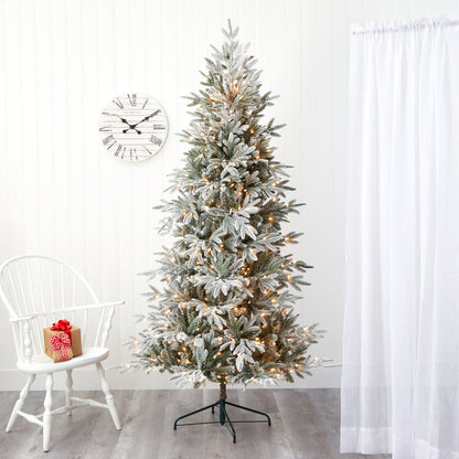 Tall Flocked Christmas Tree with LED Lights, 7.5 ft - 6